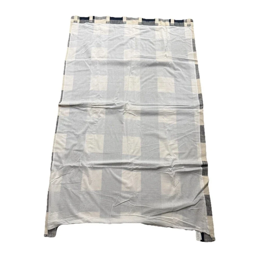 Pottery Barn Two (2) Bryce Check Drapes 50x84 Off White Bone Blue buffalo Plaid